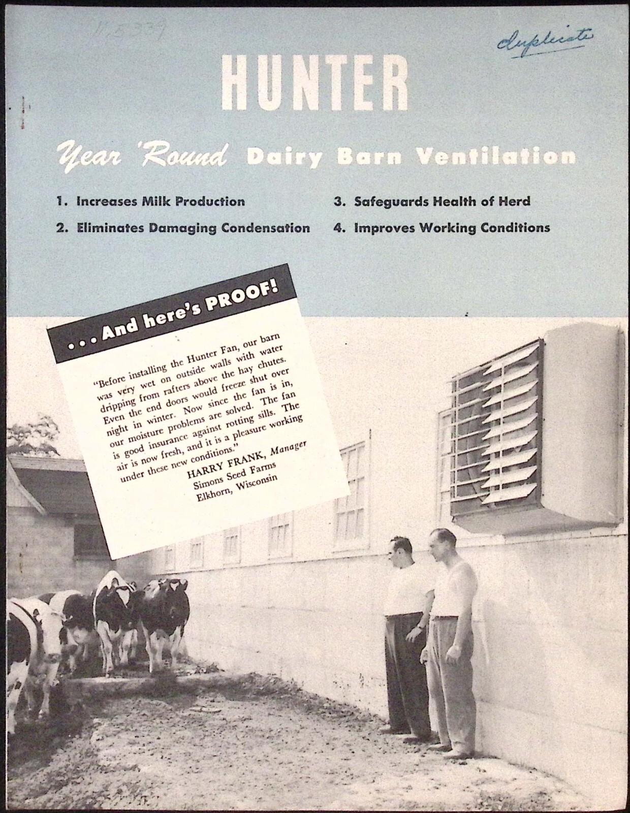 1949 Hunter Year Round Dairy Barn Ventilation Hunter Fan & Ventilation Brochure