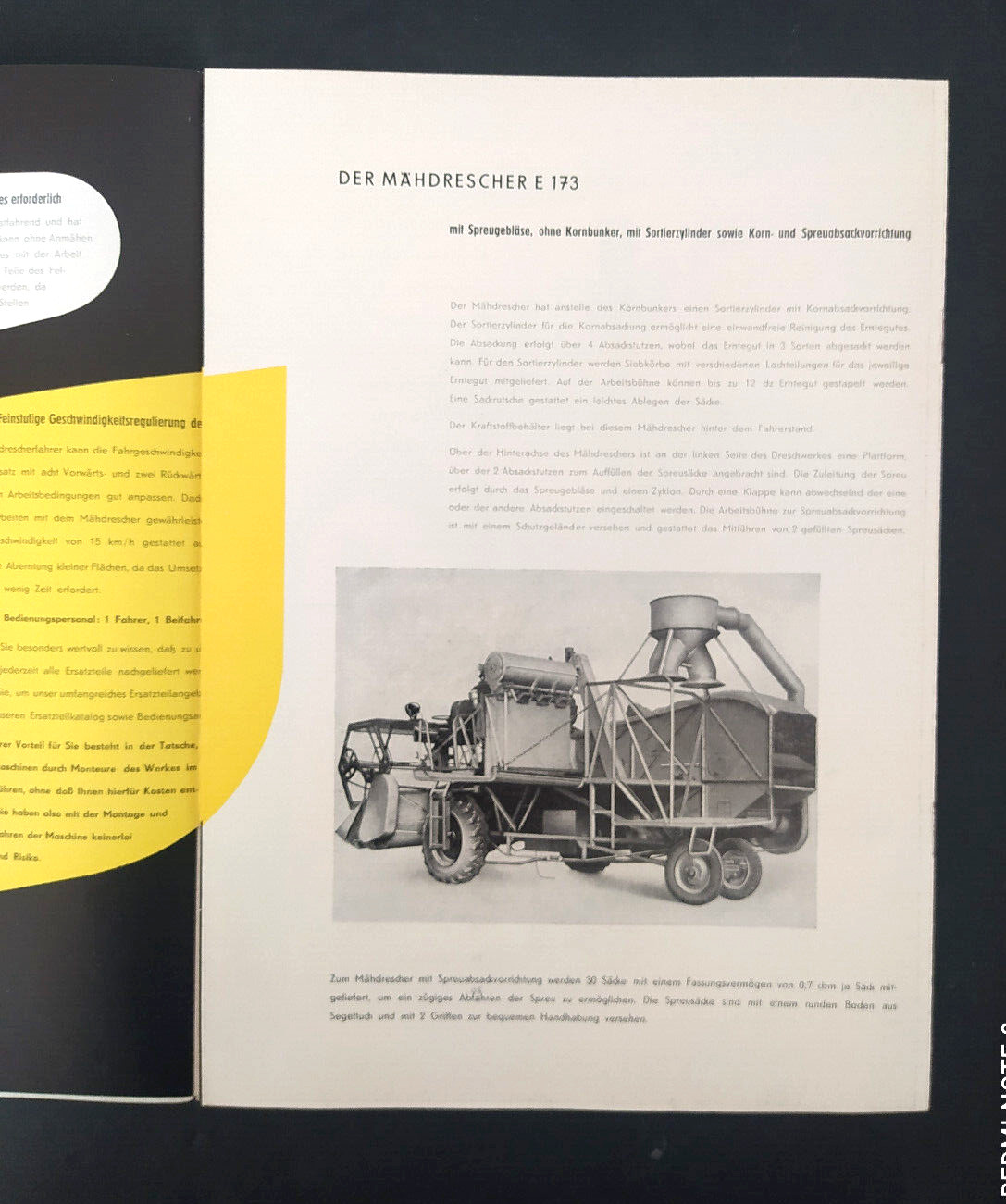 VINTAGE VEB TYPE E 173 COMBINE HARVESTER BROCHURE 1956 DDR ,EAST GERMANY