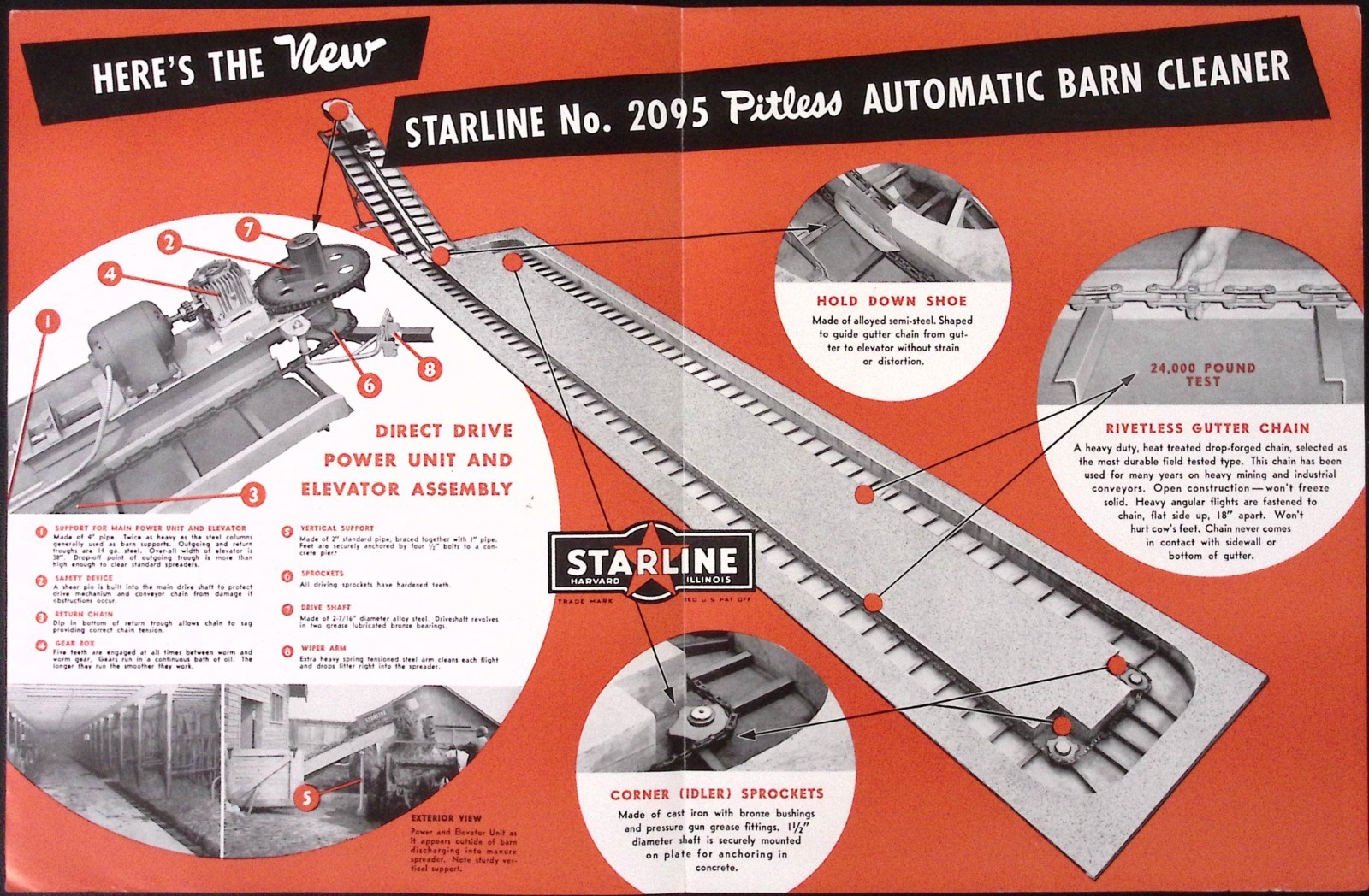 1952 Starline No. 2095 Pitiless Barn Cleaner Brochure Starline Inc Harvard IL