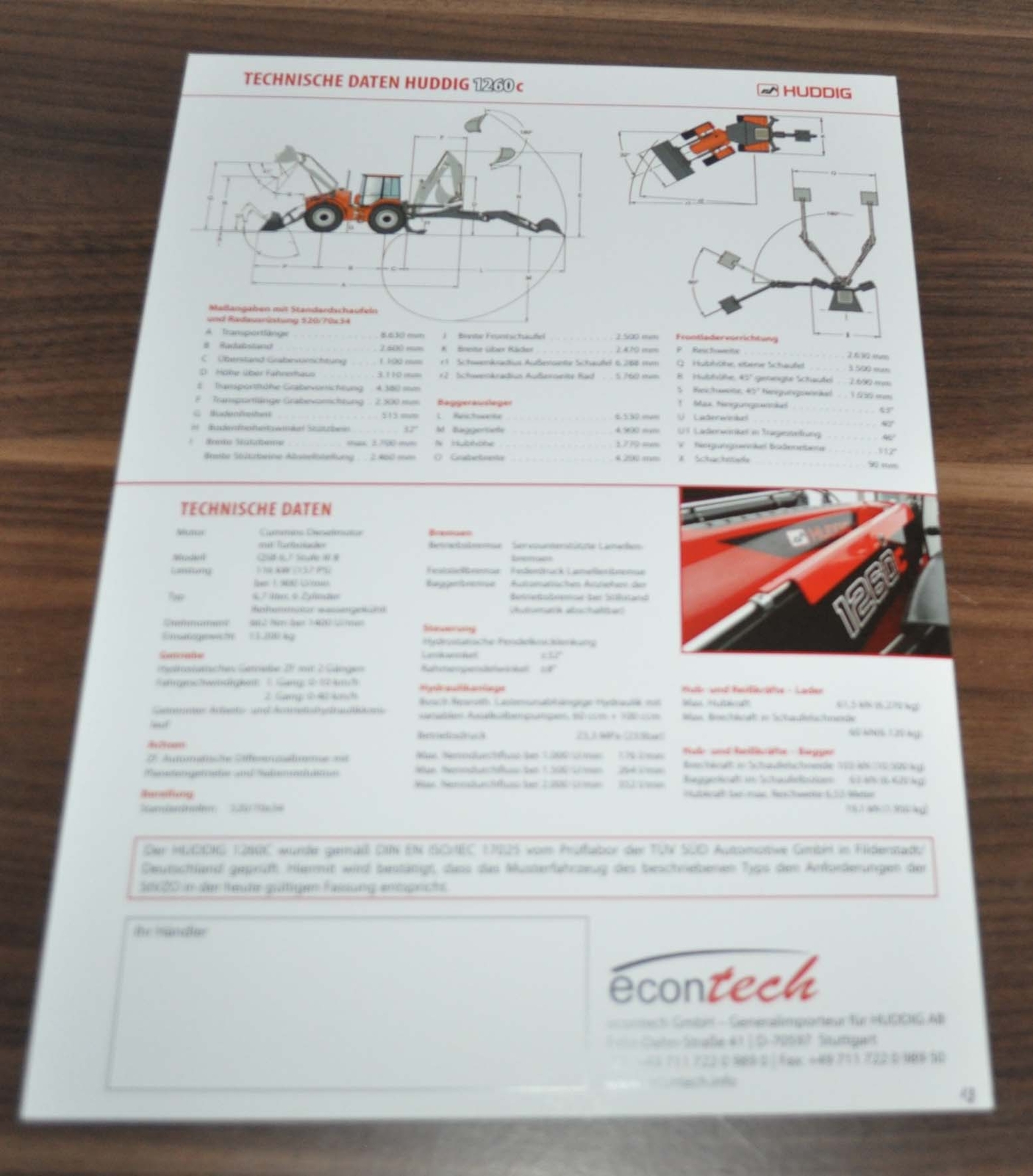 Econ Tech Huddig 1260 Traktor Tractor Brochure Prospekt