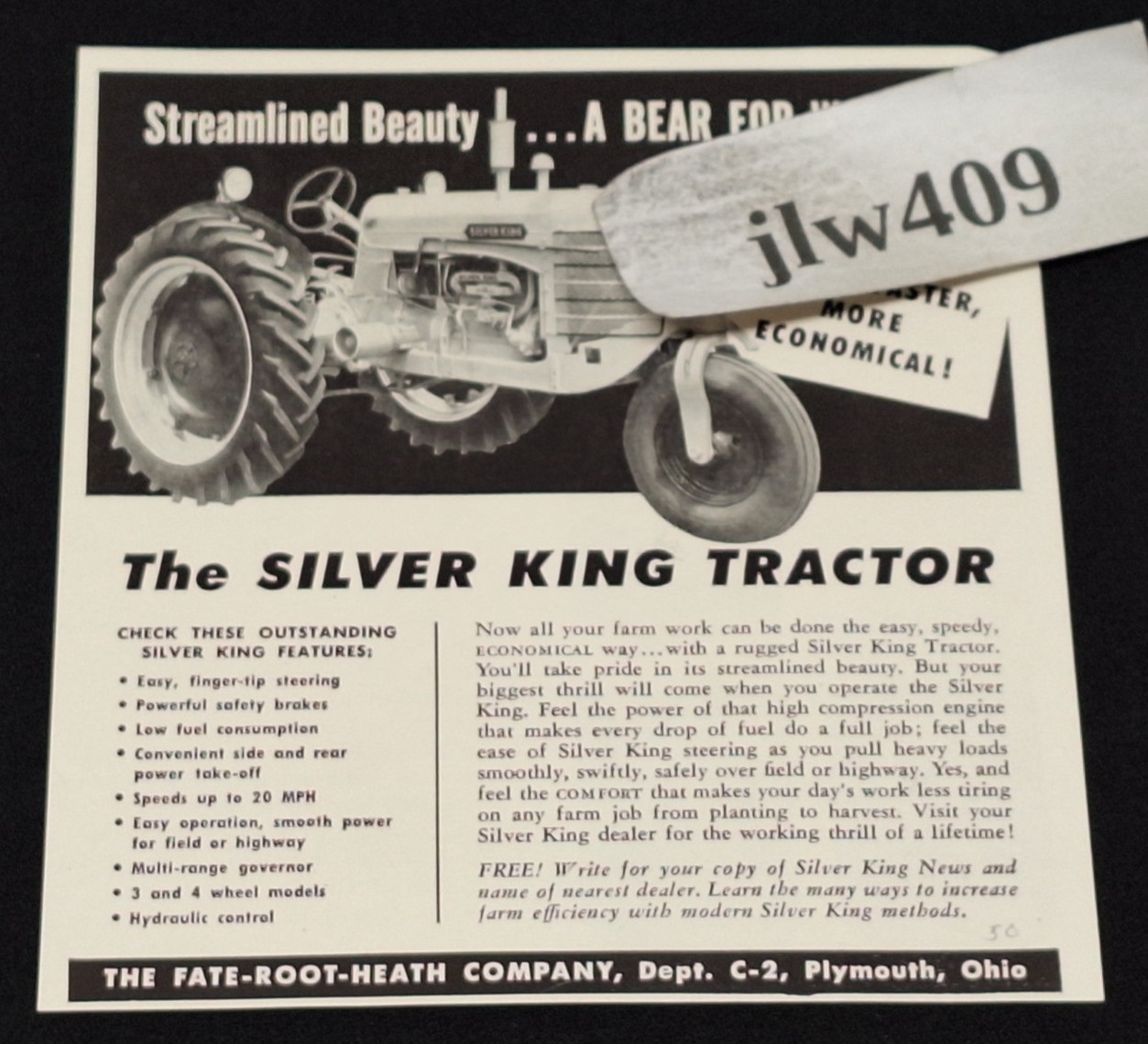 1950 SILVER KING TRACTOR Original Print Ad Magazine Ad 5.5&Prime;X6&Prime;