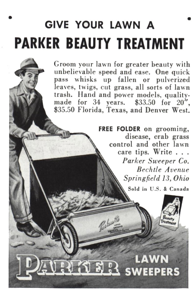 1955 Parker Lawn Sweepers: Groom Your Lawn Vintage Print Ad