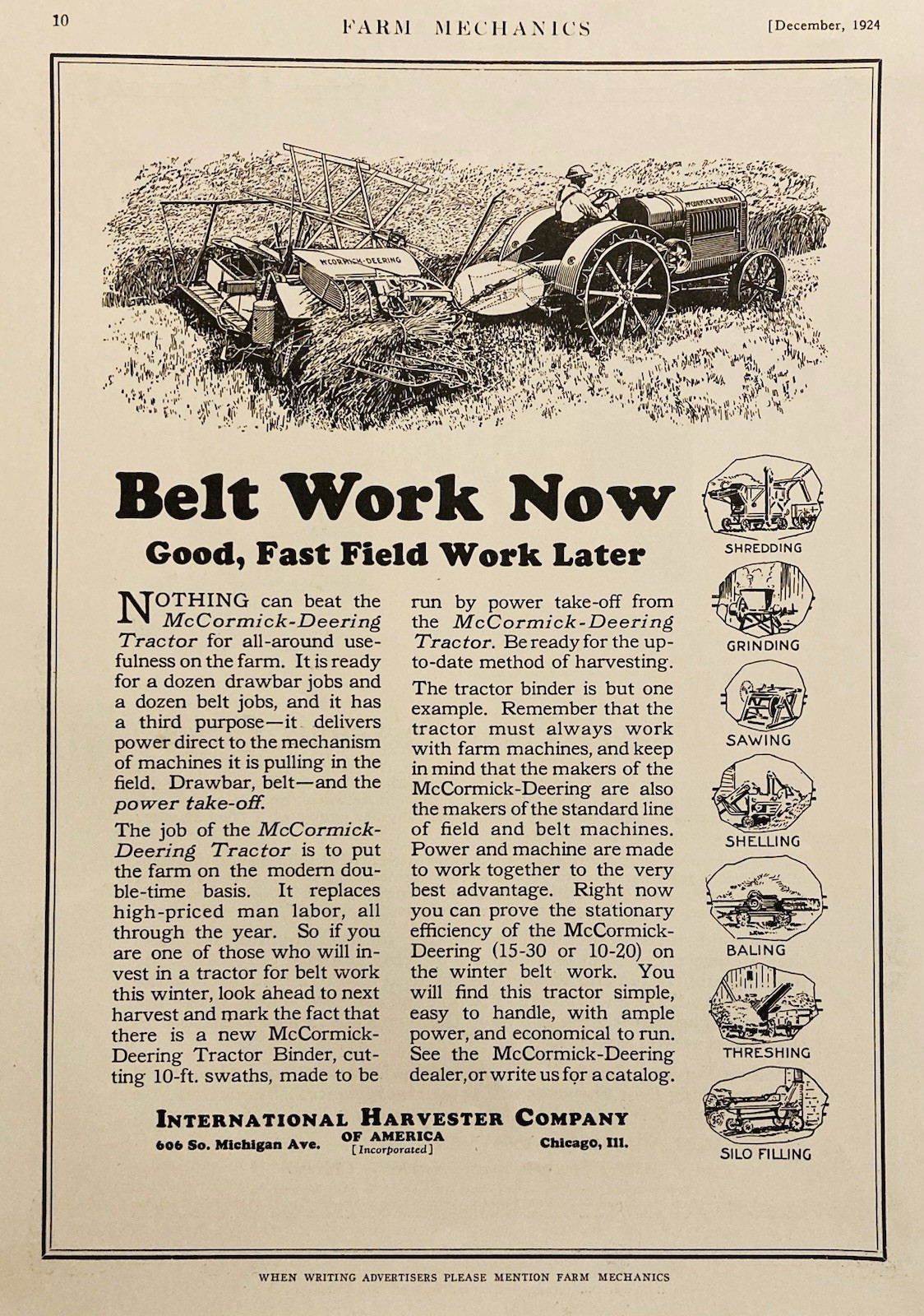 1924 AD.(XH82)~INTERNATIONAL HARVESTER CO. CHICAGO. MCCORMICK-DEERING TRACTOR
