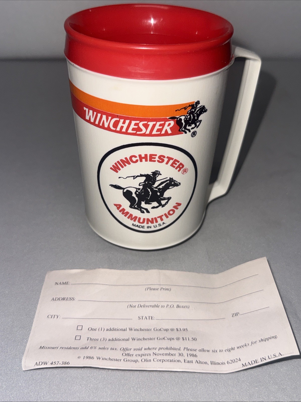 Vintage Aladdin Winchester Ammunition insulated travel mug No Lid + Old Coupon