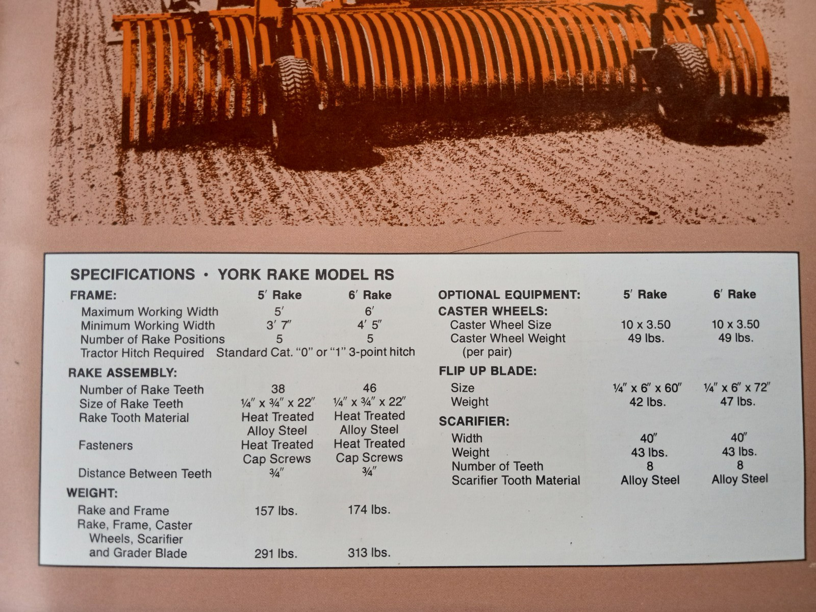 YORK RAKES Sales Brochure Models PRO RE RS TA1 TA2 RW Catalog 1970&rsquo;s