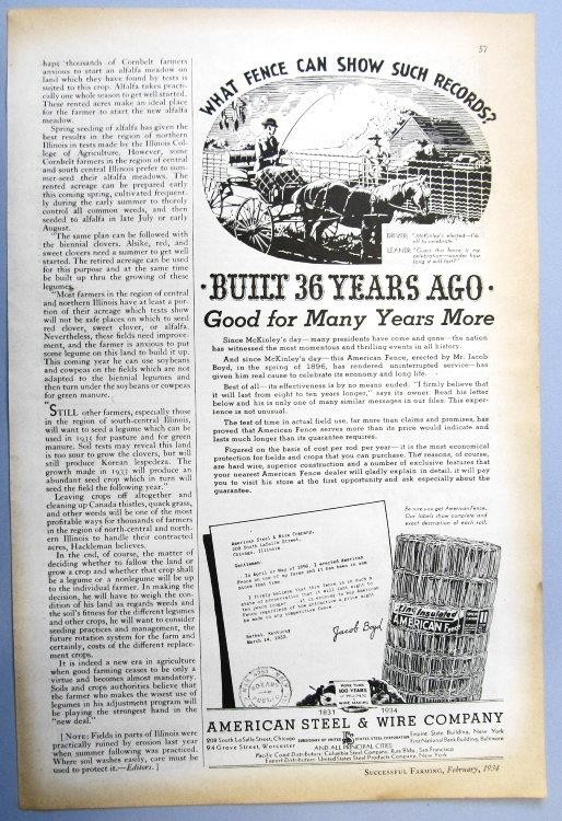 Dated Original 1934 Fencing Ad Endorsed by Jacob Boyd of Bethel Kentucky
