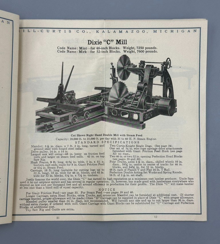 1920s Hill-Curtis Co Catalog 50 Saw Mill Machinery Lumber Timber Tool MI Antique
