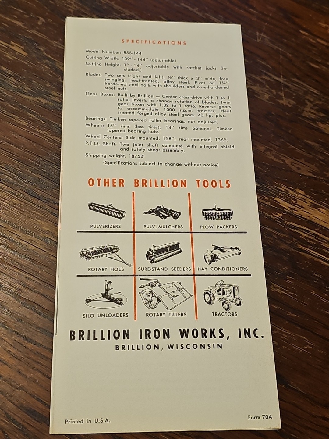 Brillion 144 Inch Rotary Cutter Dealers Sales Brochure Foldout
