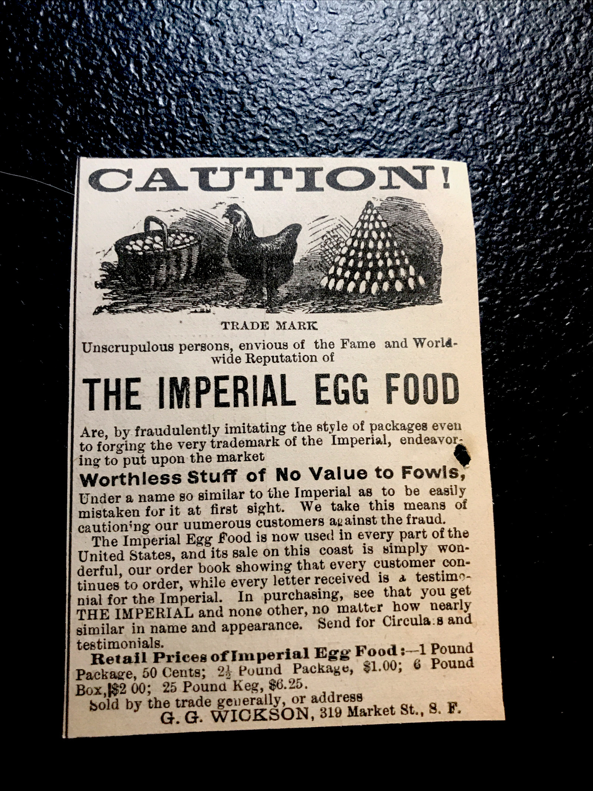 1882 Imperial Egg Food Chicken Farm Advertising – San Francisco – California