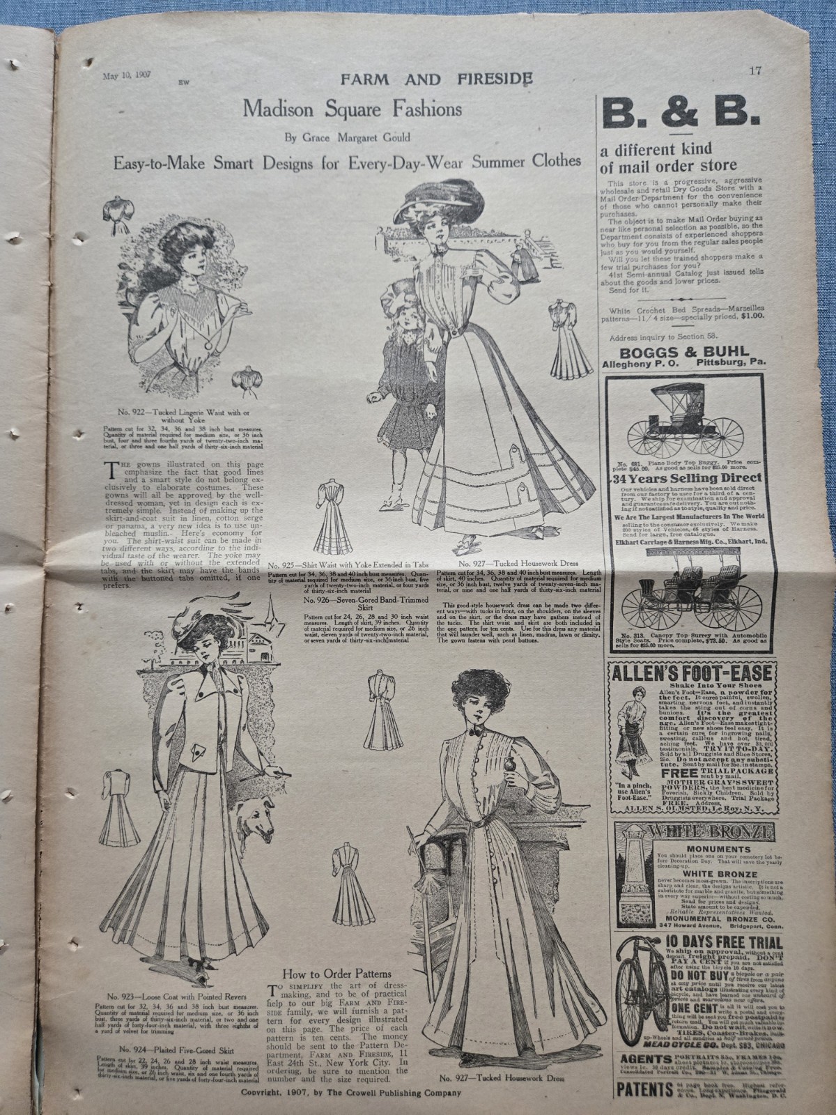 Farm & Fireside Newspaper May 10 1907 Articles News Humor Fashion Ads