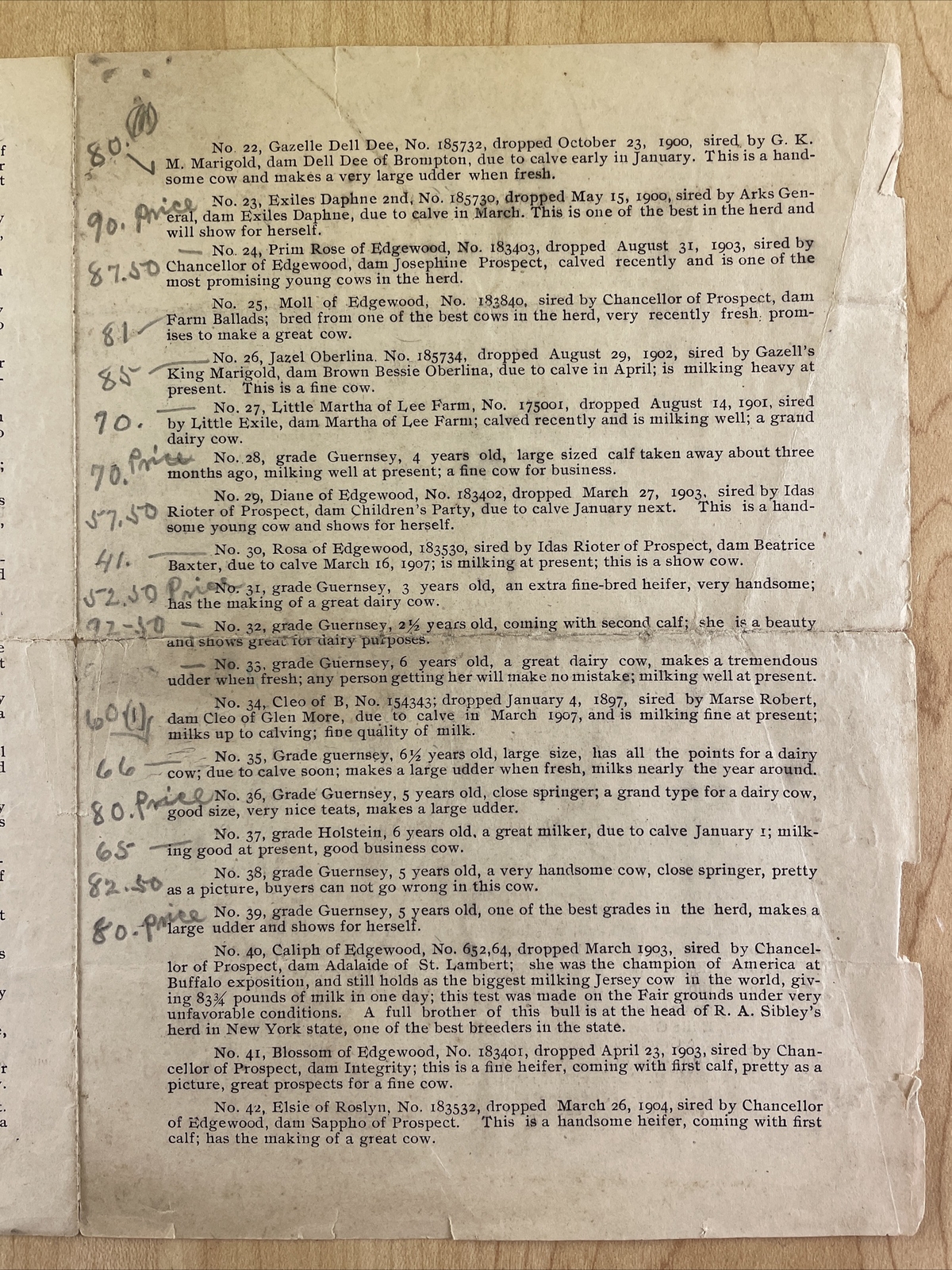 1906 PUBLIC SALE 8.5×6 Brochure Jersey & Guernsey Cattle Auction EDGEWOOD FARM