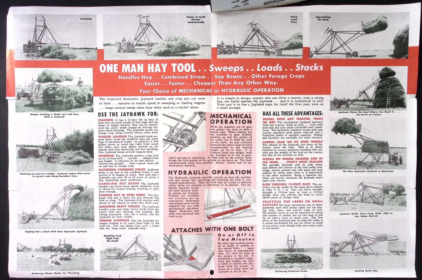 1953 Improved Automatic Jayhawk Portable Stacker Sweeprake Hay Loader Brochure