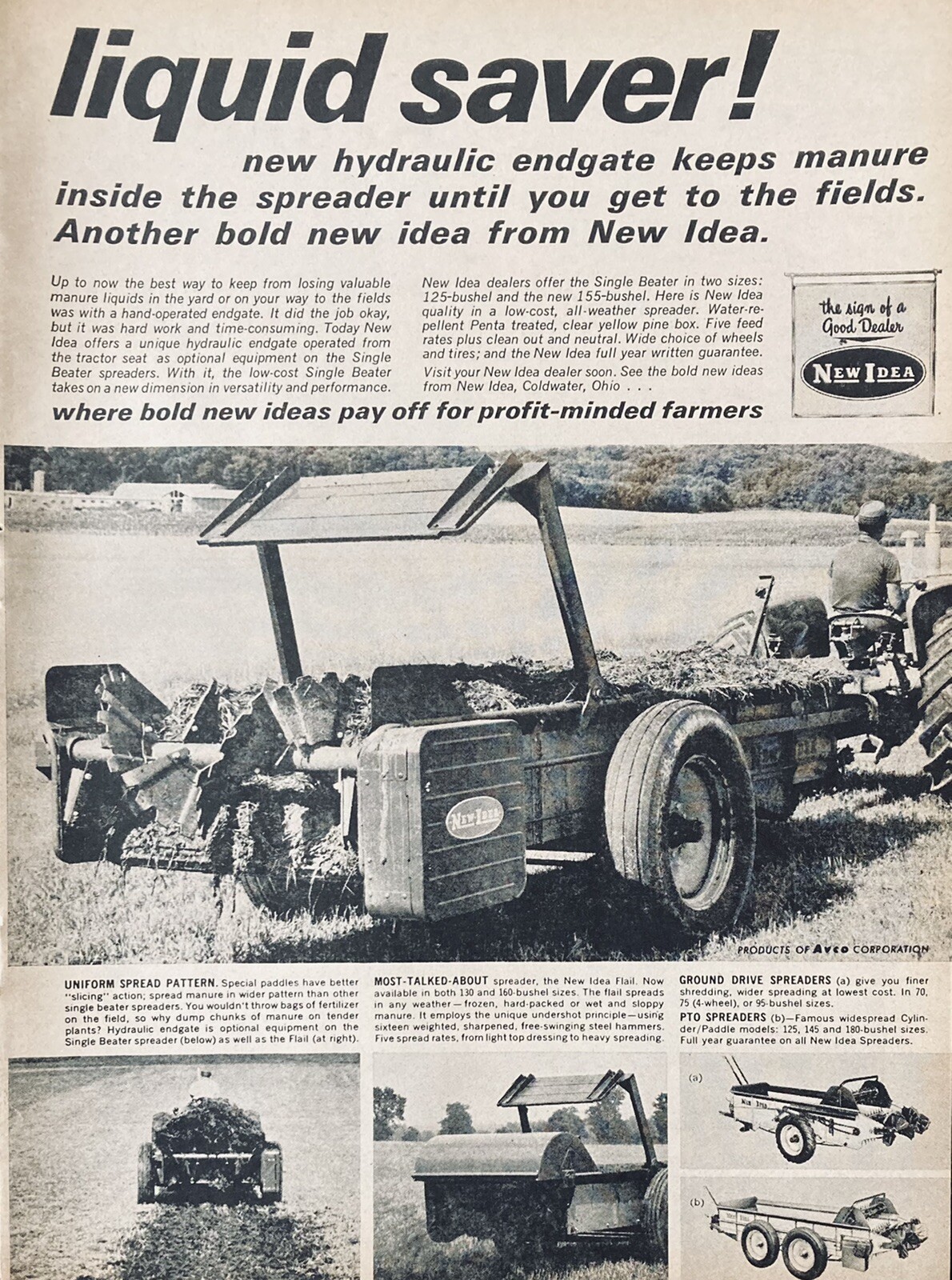 1964 AD(XH7)~NEW IDEA CO. COLDWATER, O. NEW HYDRAULIC ENDGATE MANURE SPREADER