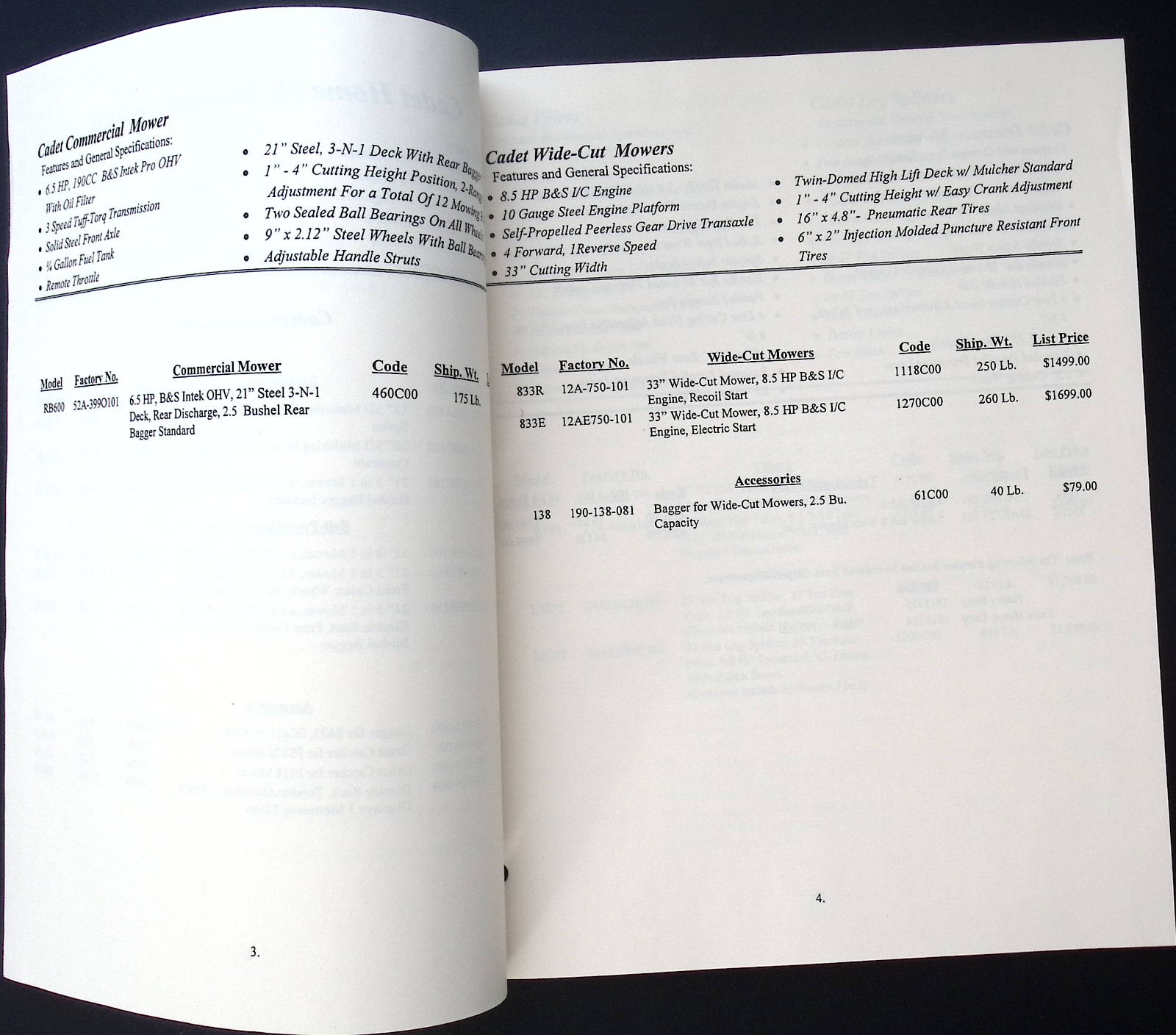 1999 Cub Cadet Dealer sales lot: Dealer Price List, The Big Event price list, Mo