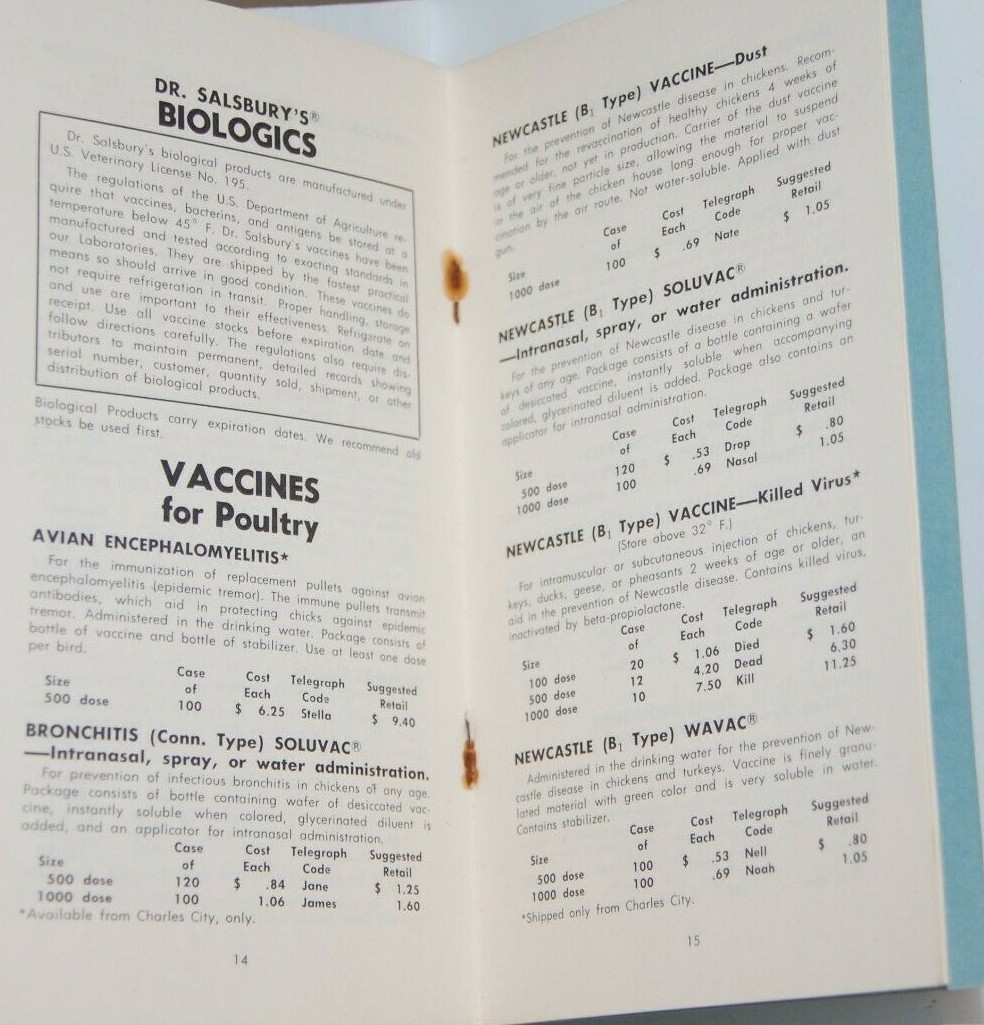 Vintage 1965 Dr Salsbury&rsquo;s Dealer Price List Supplies for Poultry Swine Mink etc