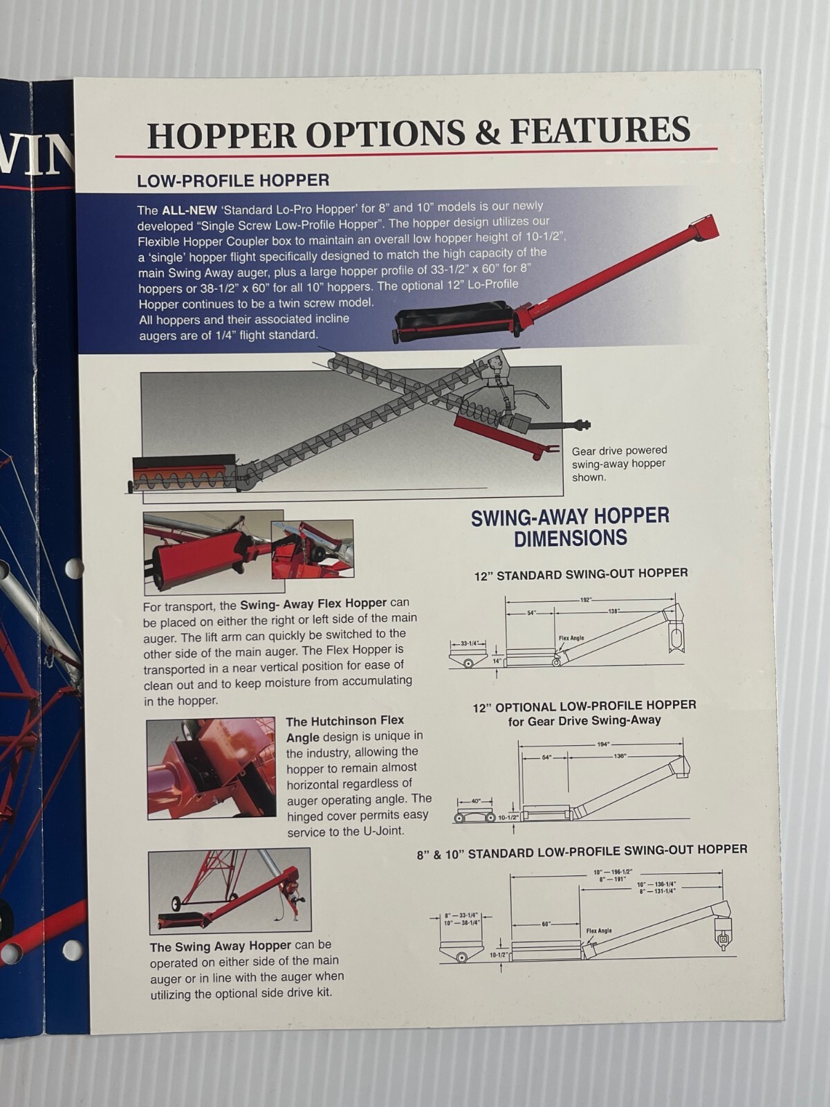 Hutchinson Swing-Away Grain Auger Sales Brochure 2005 (Showroom Sales Book)