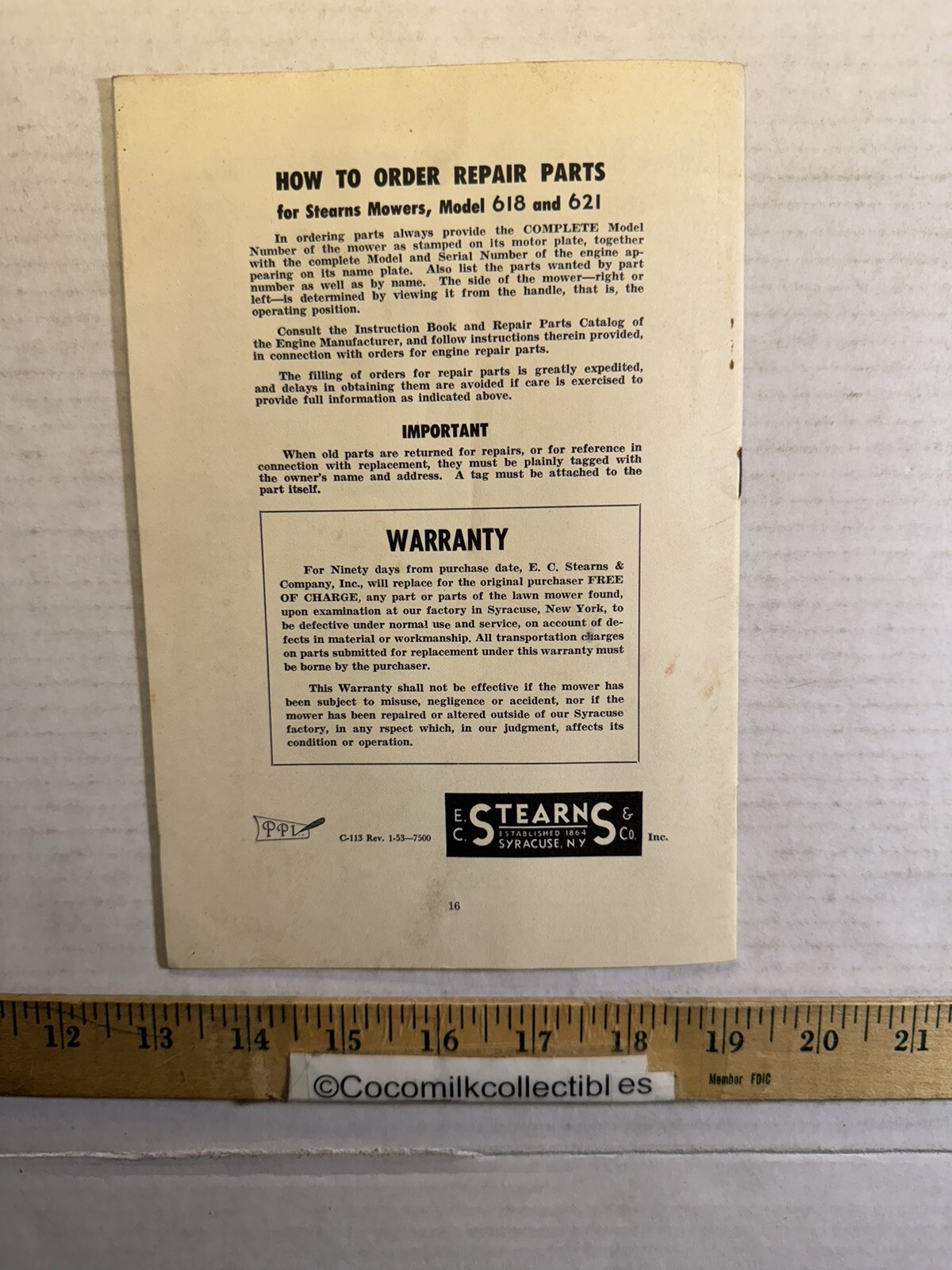 Vintage Stearns Power Mowers Models 618 & 621 Instructions & Parts Catalog