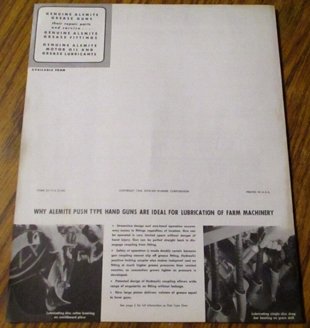 1944 Alemite Grease & Fittings for the Farm Sales Literature Brochure Ephemera