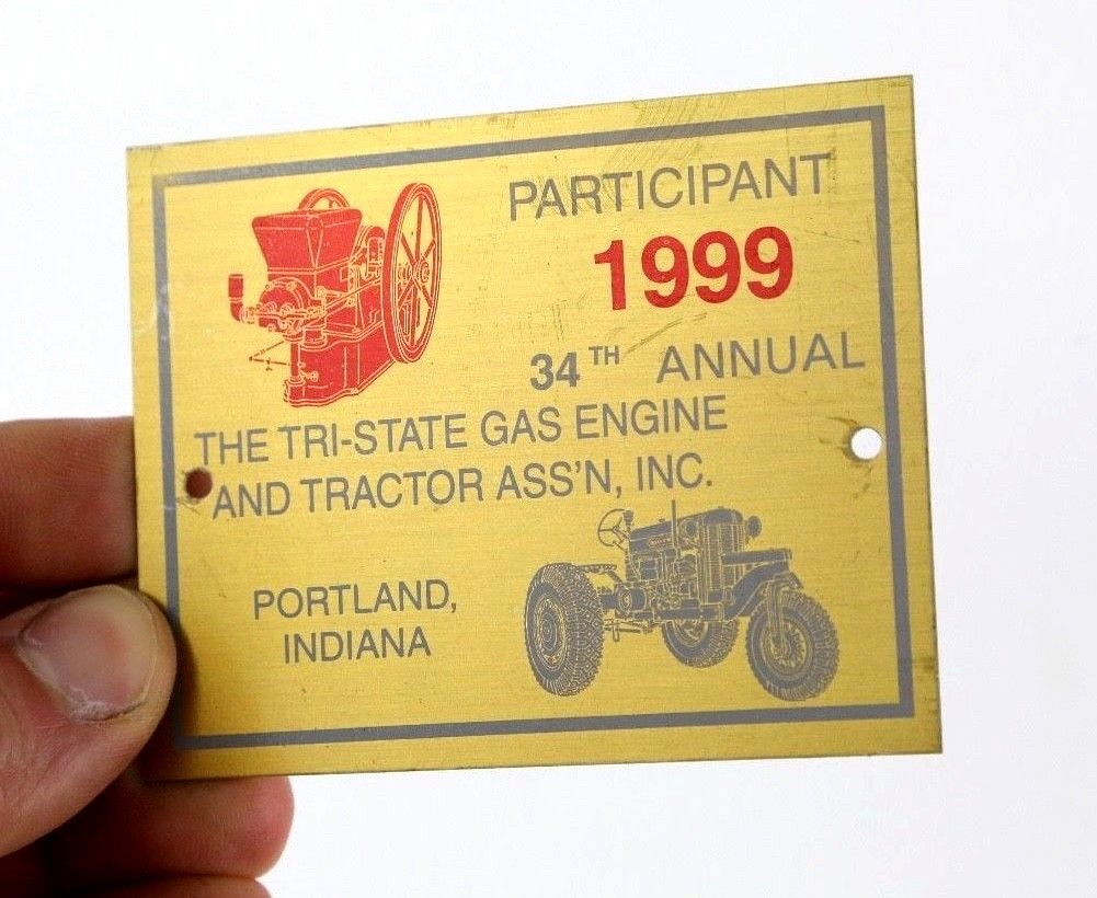 1999 TRI STATE GAS & ENGINE TRACTOR SHOW BRASS PLATE PLAQUE SIGN HIT MISS MOTOR