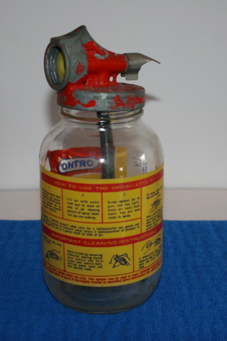 Vintage Ortho Lawn Sprayer Spray-ette 4 Glass Jar Metal Lid 8&Prime; Instruction