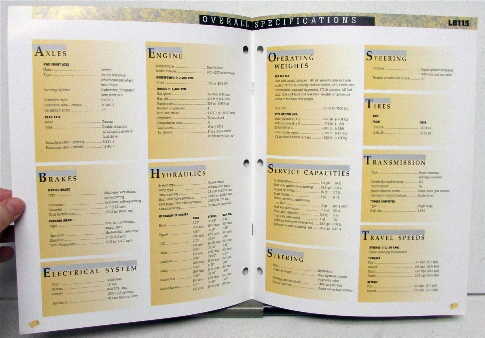 1999 New Holland LB115 Backhoe Loader Construction Diagrams Sales Brochure