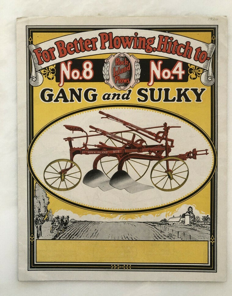 1928 ROCK ISLAND PLOWS Gang Sulky FARM ADVERTISING Antique Brochure POSTER