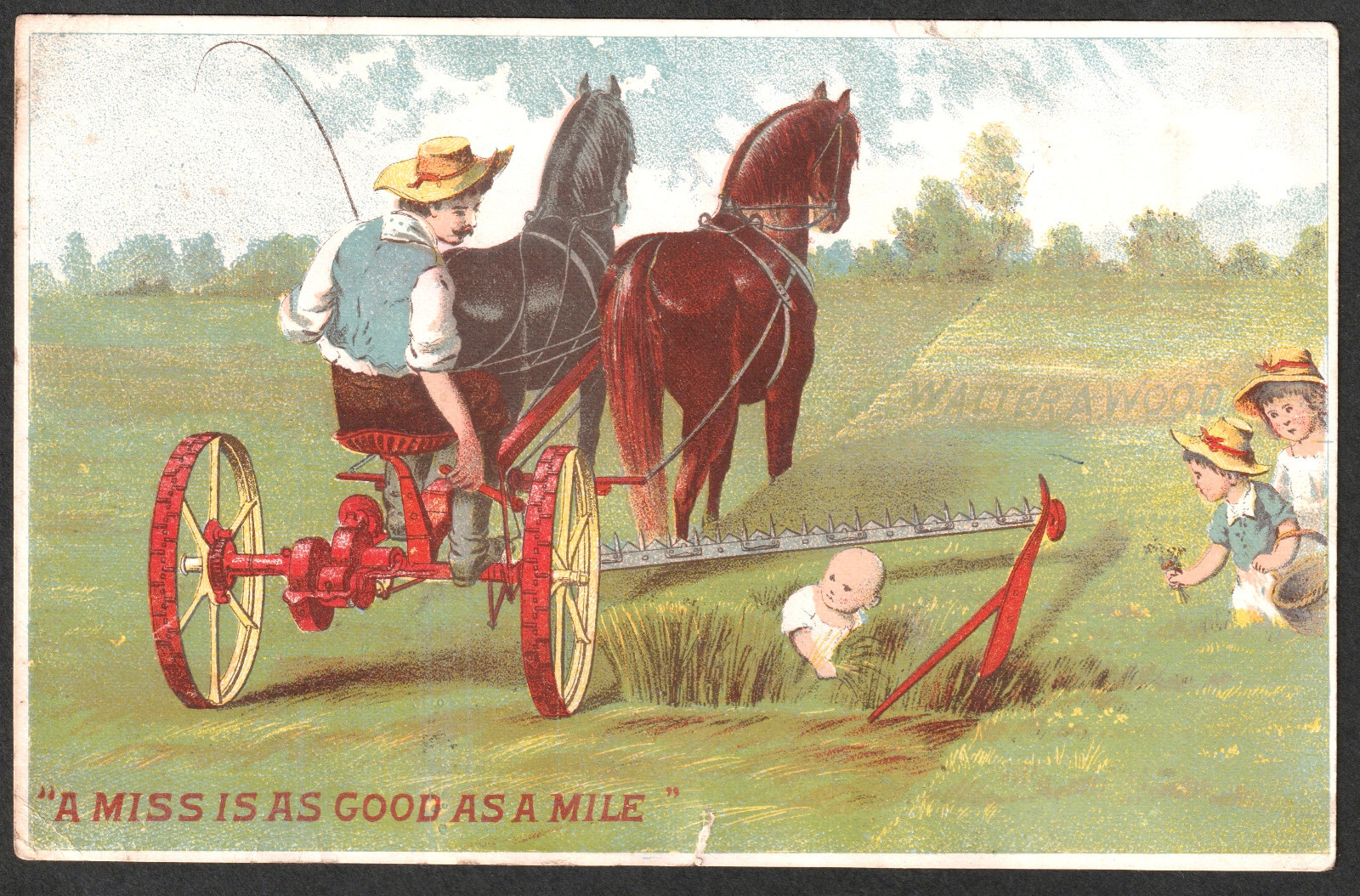 Death Farm Tragedy but Child Saved by Wood Mower Horse Team Victorian Trade Card