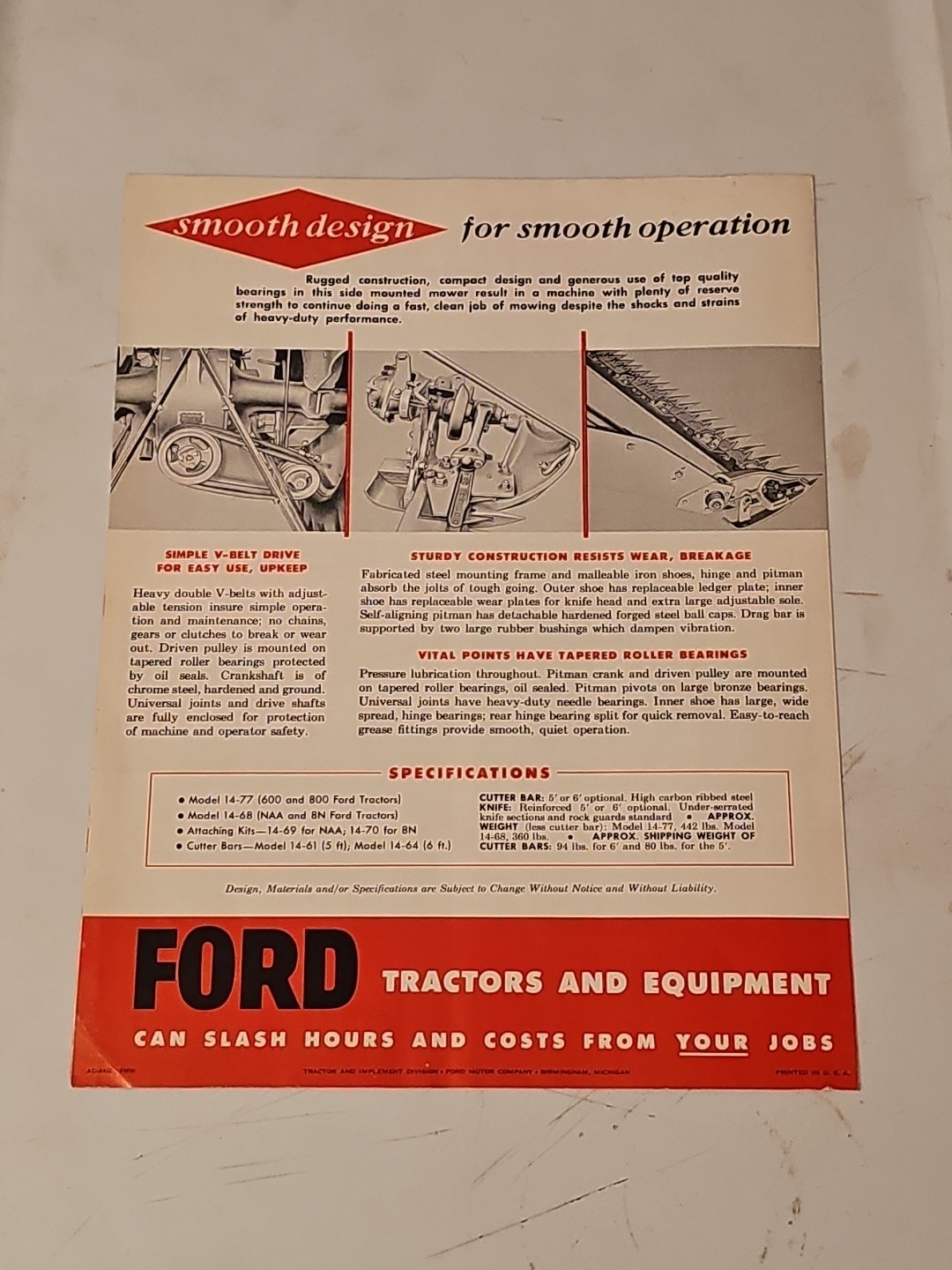 Vintage Dearborn Side Mounted Mowers 1956 Brochure Foldout (B)