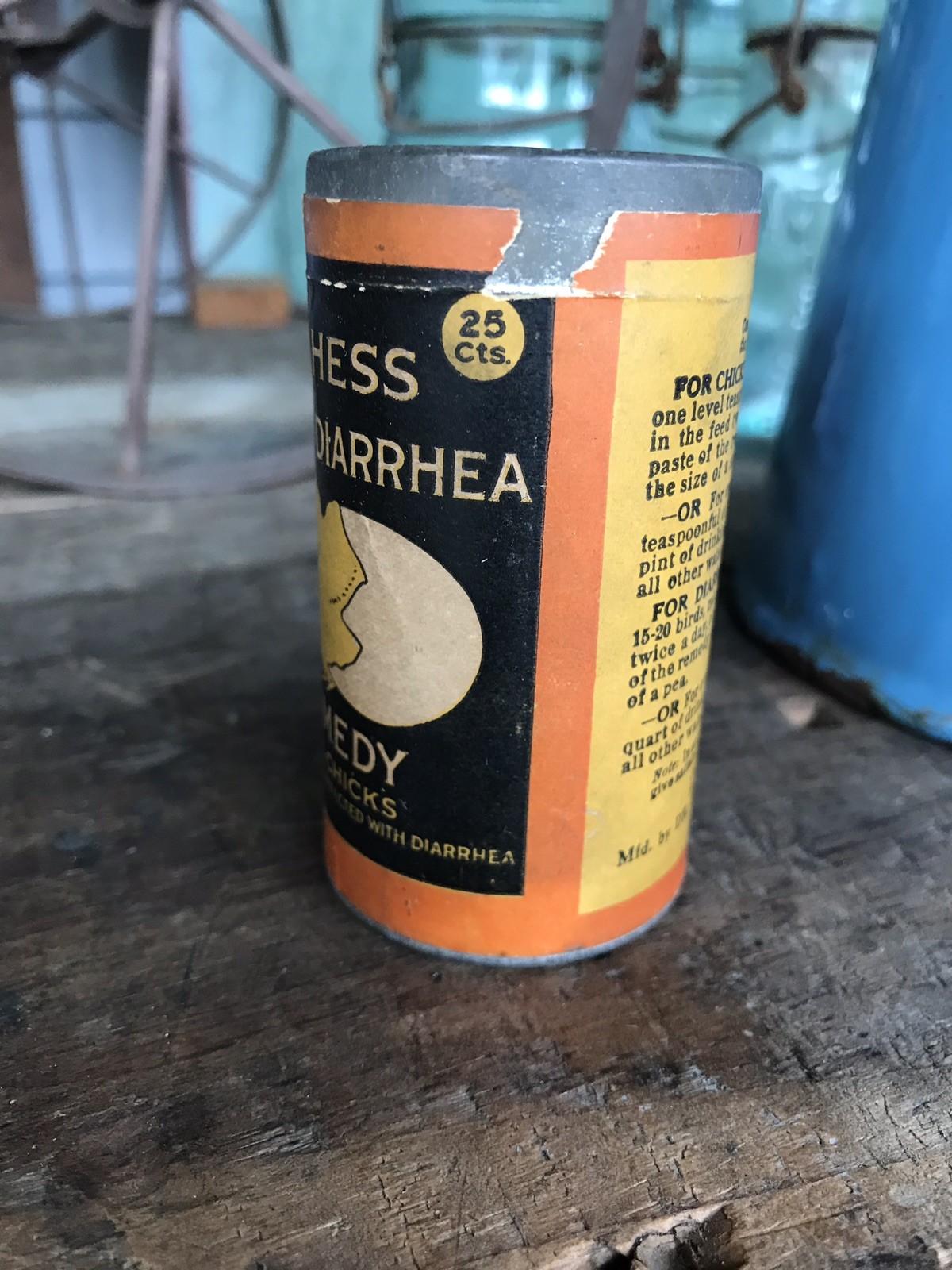 Antique Dr. Hess White Diarrhea For Chicks 25cent Can Farm Medicine Rare
