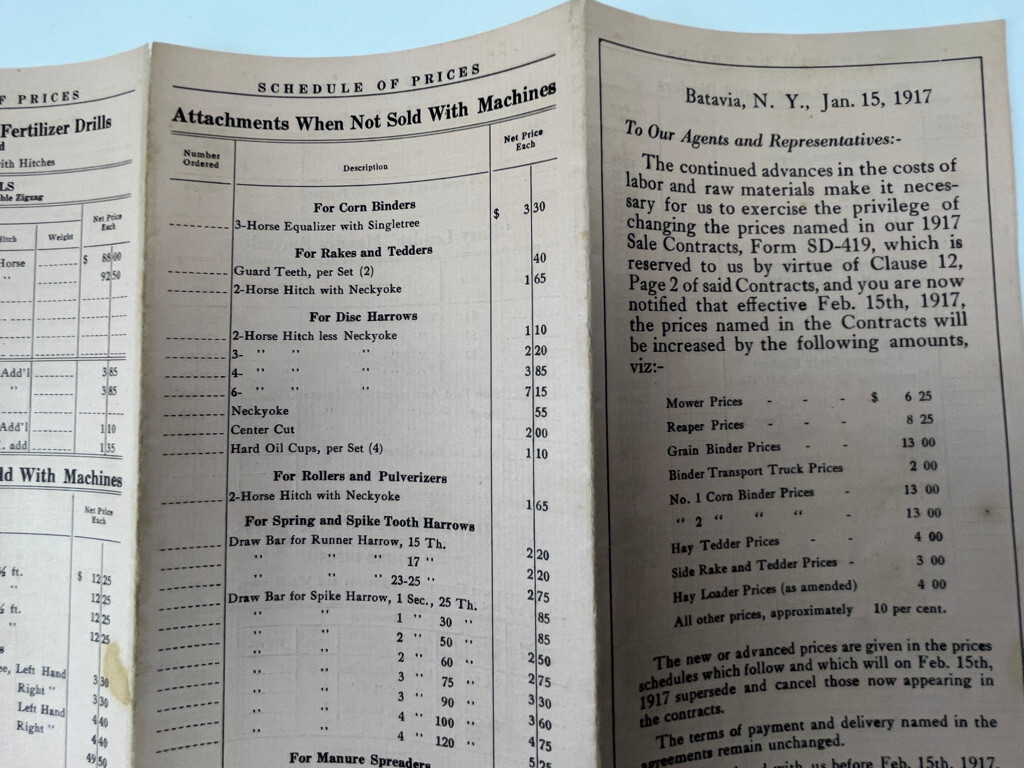 1912 &rsquo;17 3-Johnston Harvester Co Price List & Commission & Sale Contracts