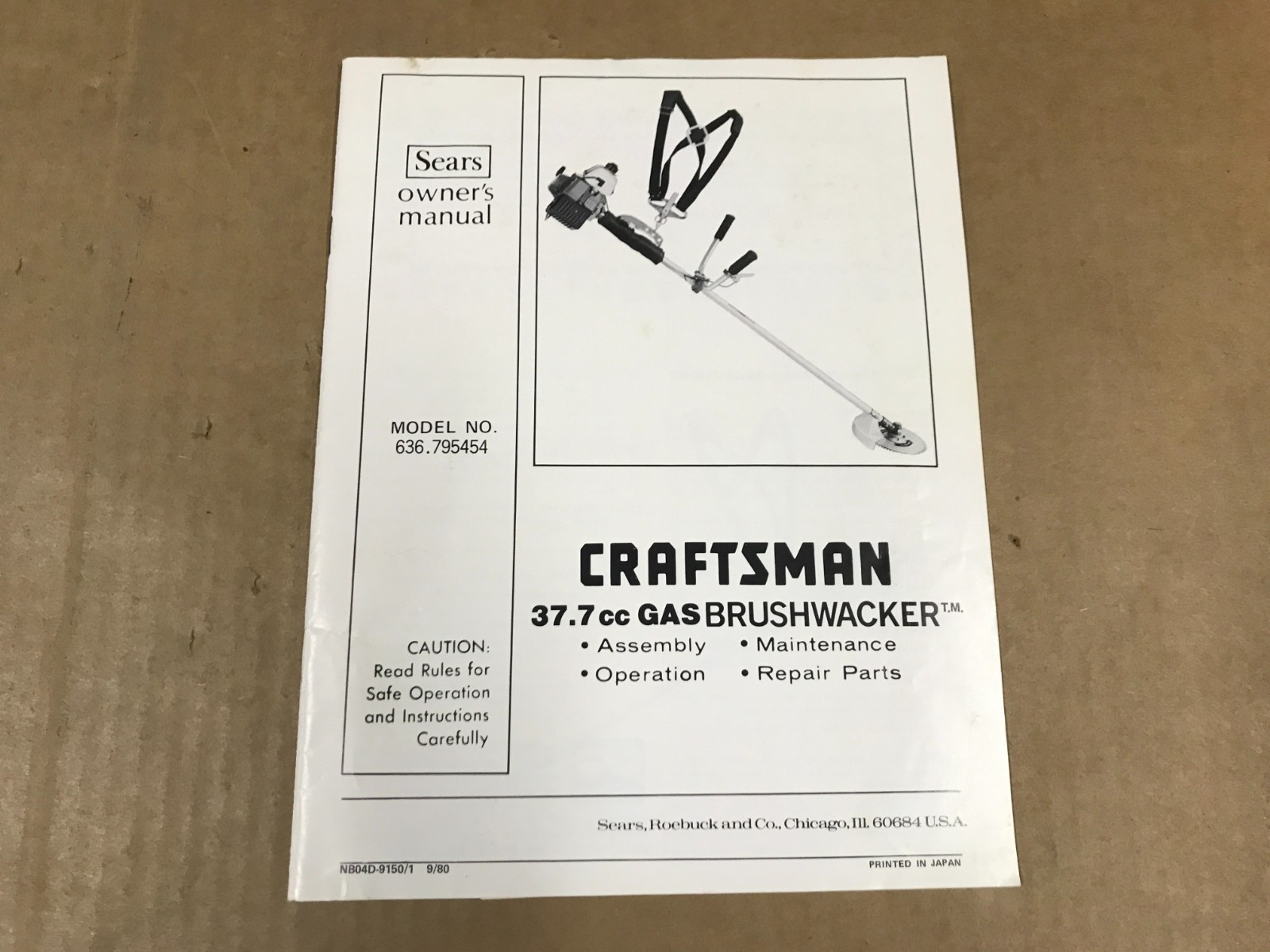 Vintage Sears Craftsman 37.7 CC Gas Brushwhacker Owner&rsquo;s Manual