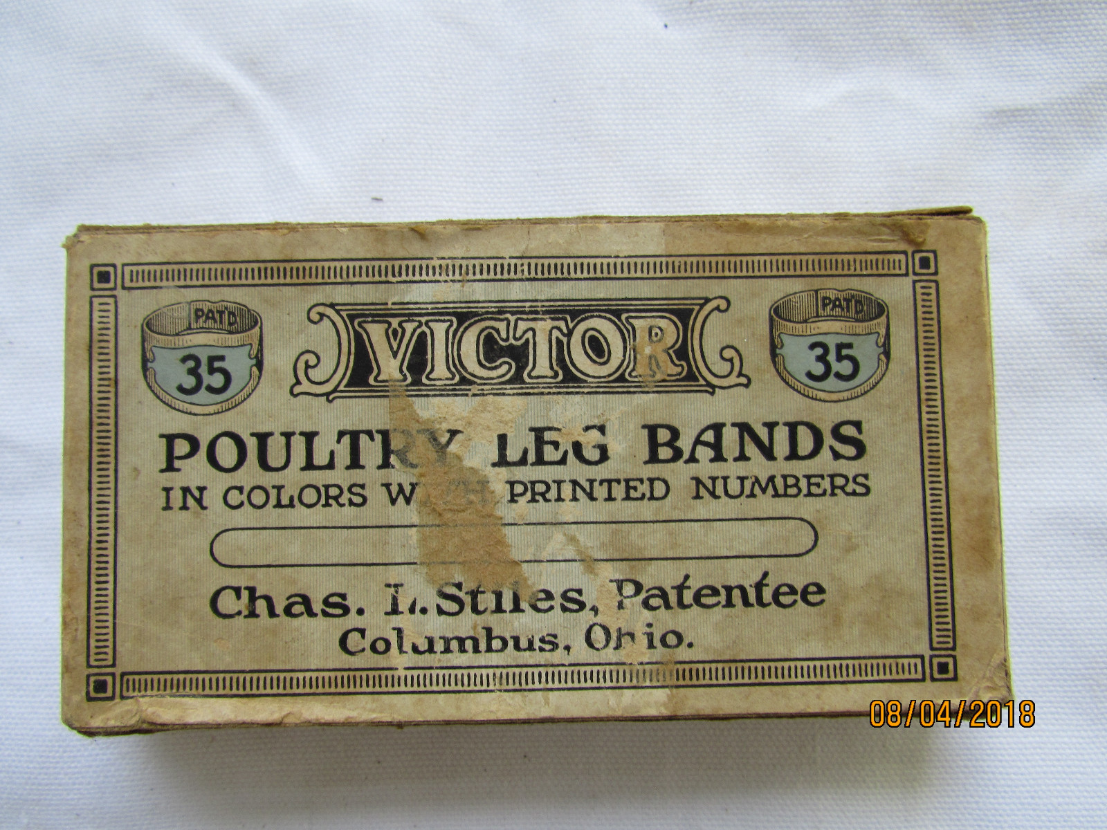 Vintage Advertising VICTOR Poultry Chicken Leg Bands Empty Cardboard Farm Box