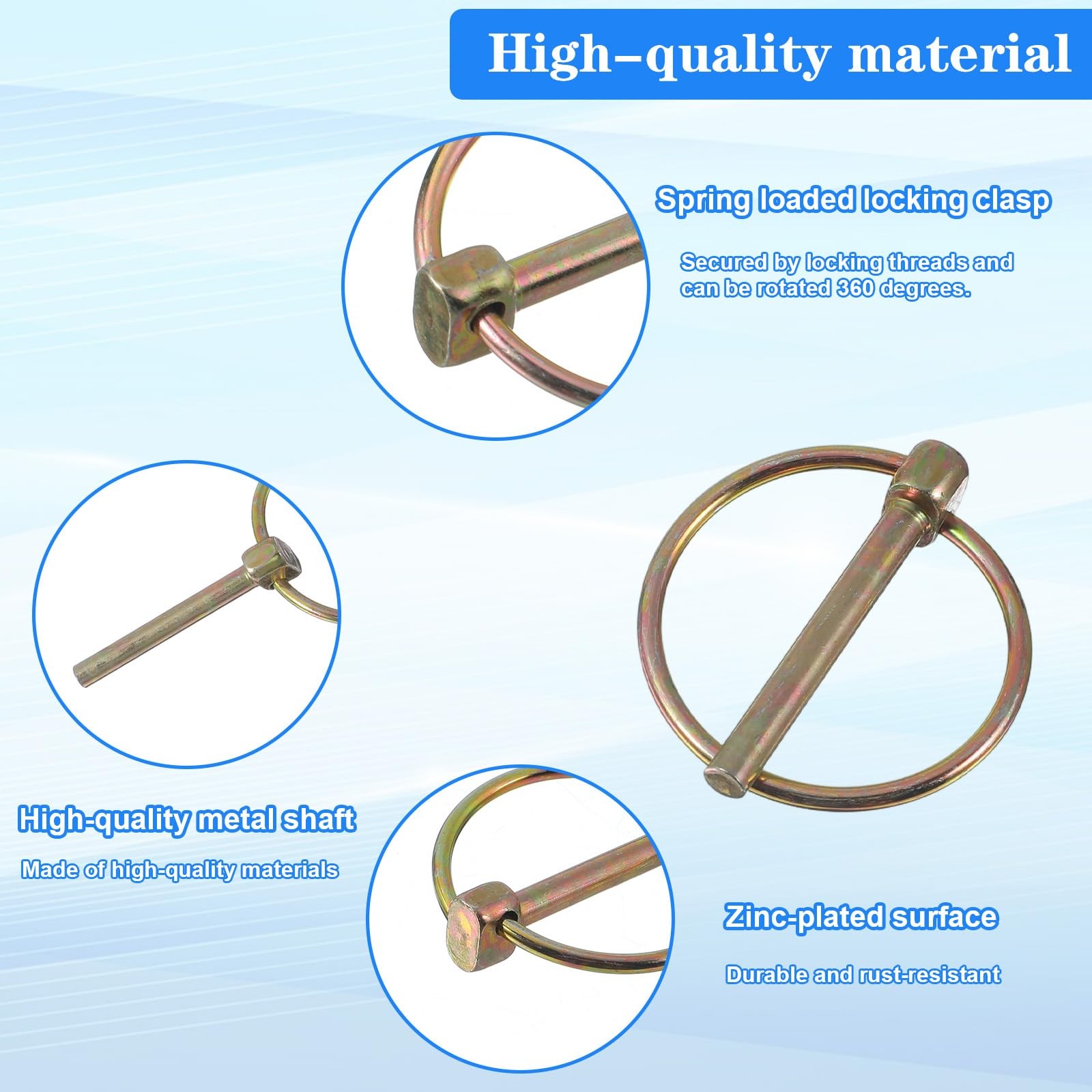 10Pcs Lynch Pin with Ring, Heavy Duty Round Linch Pins Assortment for Farm Tract