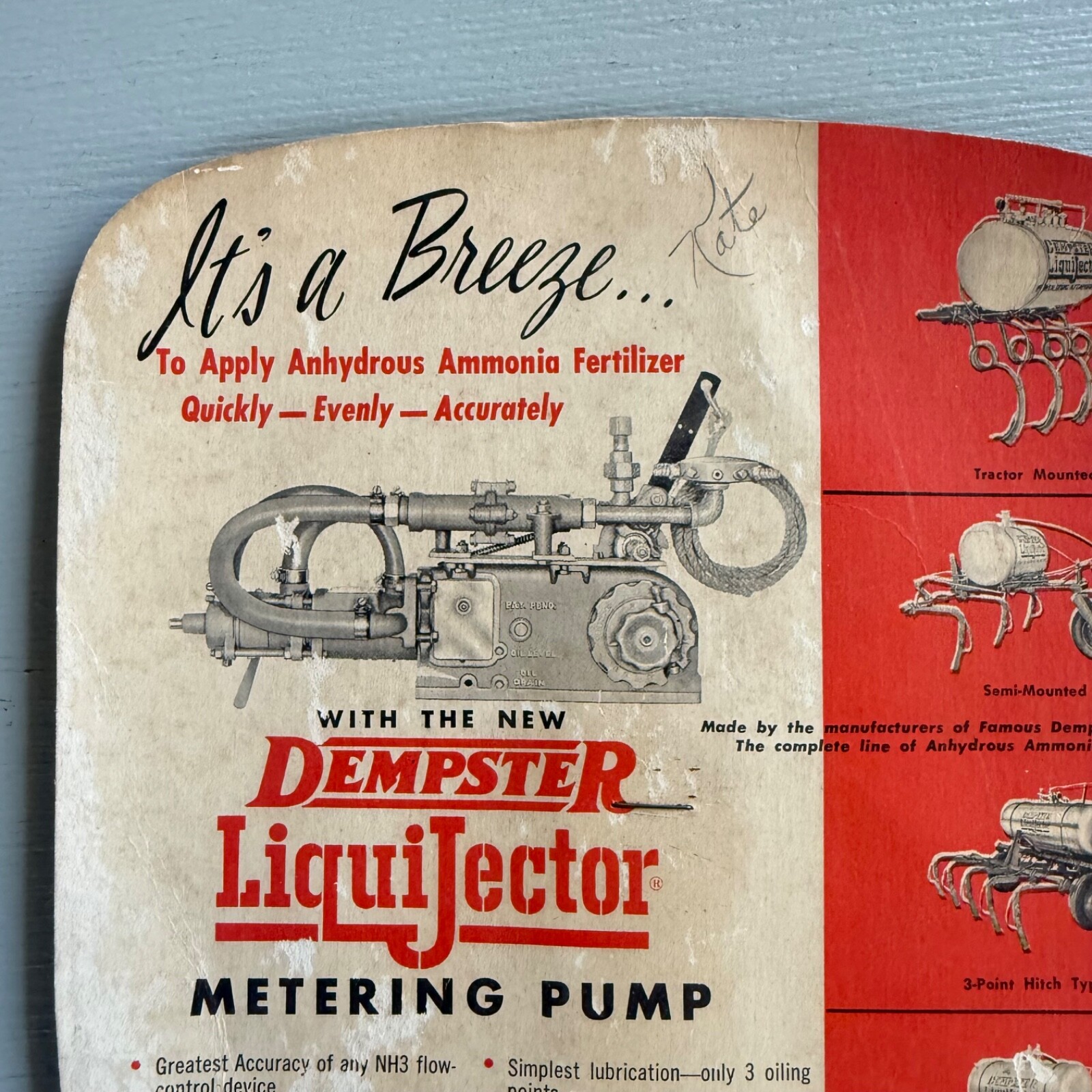 Vintage Dempster LiquiJector Metering Pump Hand Fan Advertising Beatrice NE