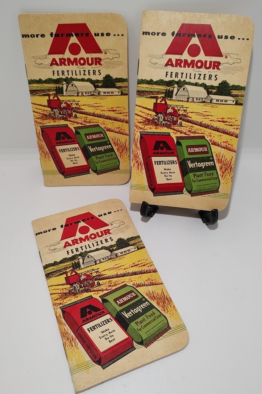 3 VINTAGE 1961/1962 ARMOUR FERTILIZER POCKET NOTE PADS (UNUSED) New Old Stock