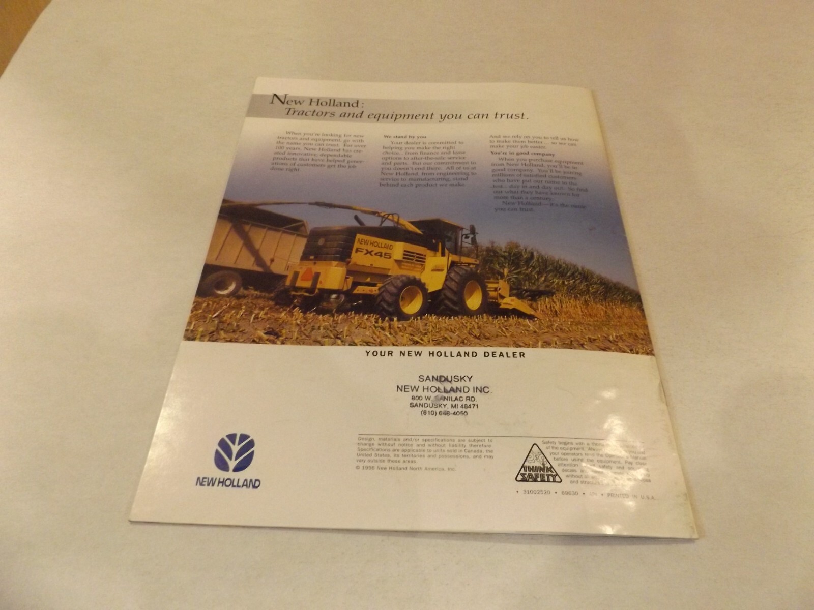 1996 3-pc. NEW HOLLAND HARVESTERS FX25 FX45. LIT # 31002520 1996