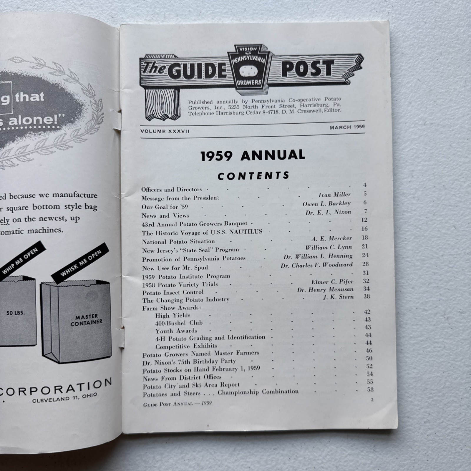 The Guide Post Pennsylvania Potato Growers March 1959 Annual Volume 37 Booklet