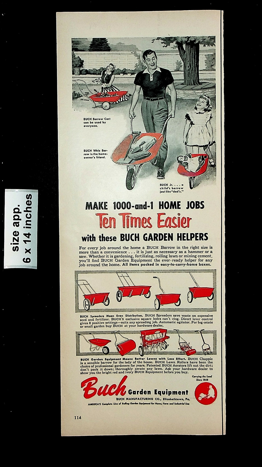 1954 Buch Garden Equipment Wheelbarrow Wagon Vintage Print Ad 26144