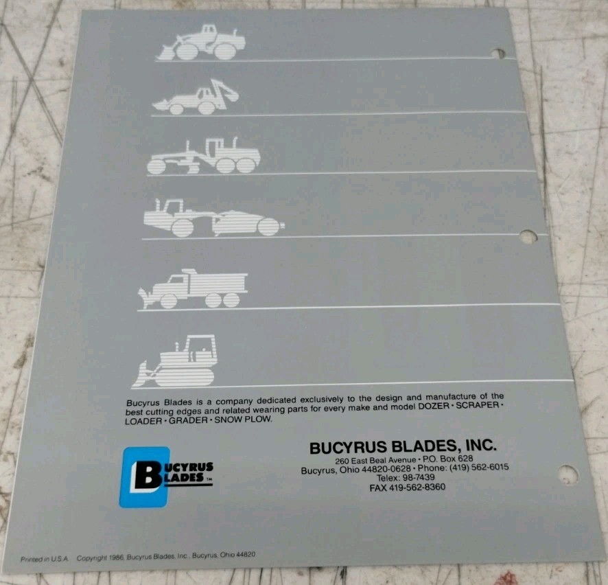 1986 Bucyrus Blades Sales Brochure Blades And Other Wearable Parts
