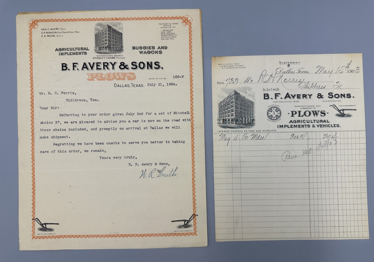 1904 B F AVERY & Sons PLOWS Letter DALLAS Texas FARM Advertising Receipt Antique
