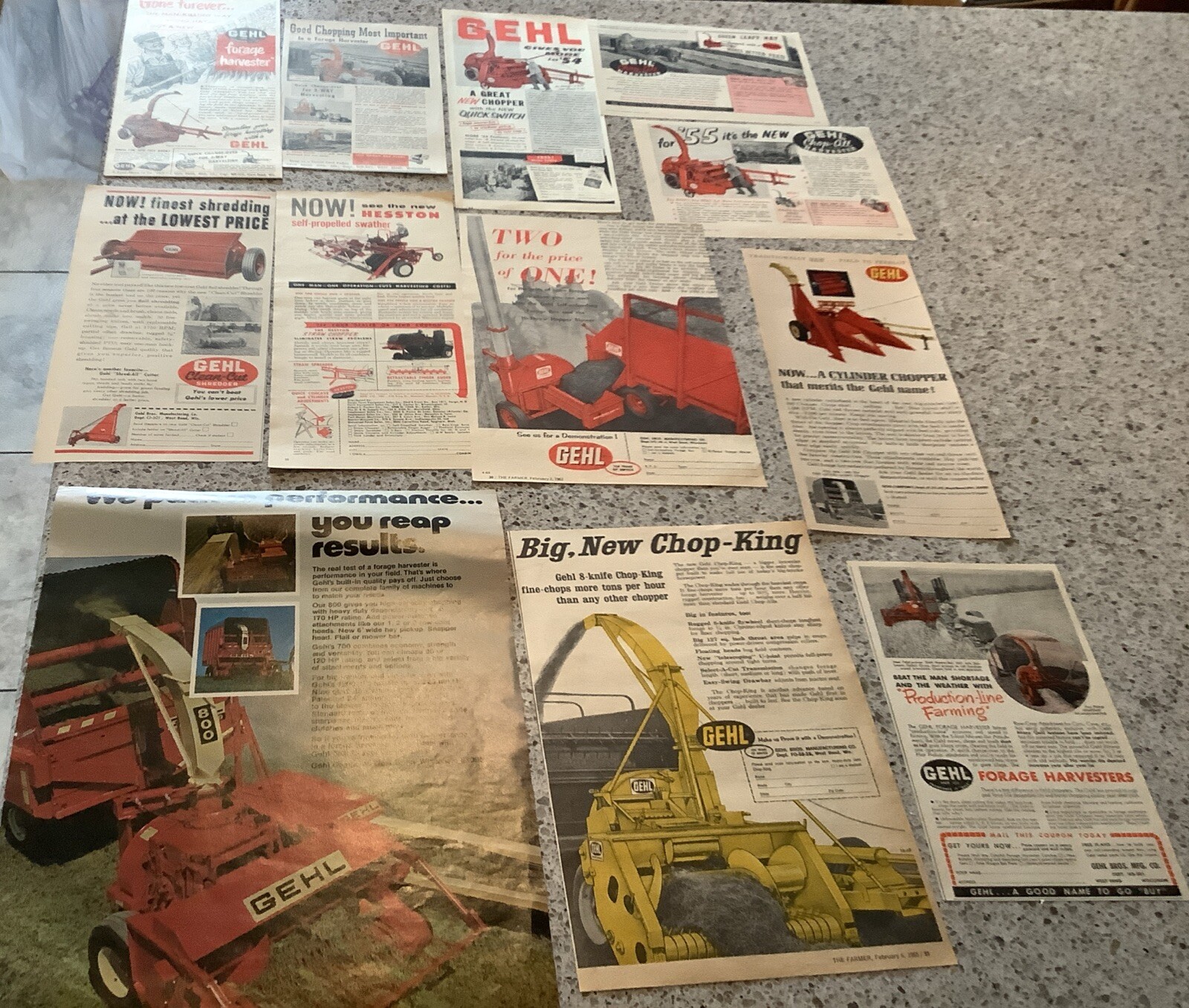 Lot of 12 Gehl Farming Agricultural Advertisement Tractor Farm Print Ads 1950-70