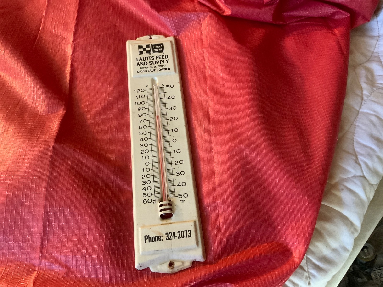 Laughs Feed & Auto Supply Harvey ,No.Dak.Outdoor thermometer