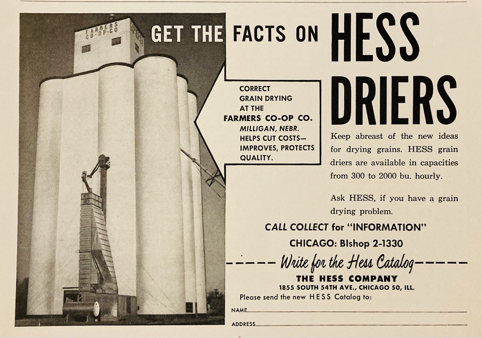 1960 AD.(PC6)~THE HESS CO. CHICAGO. HESS GRAIN SILO DRIERS