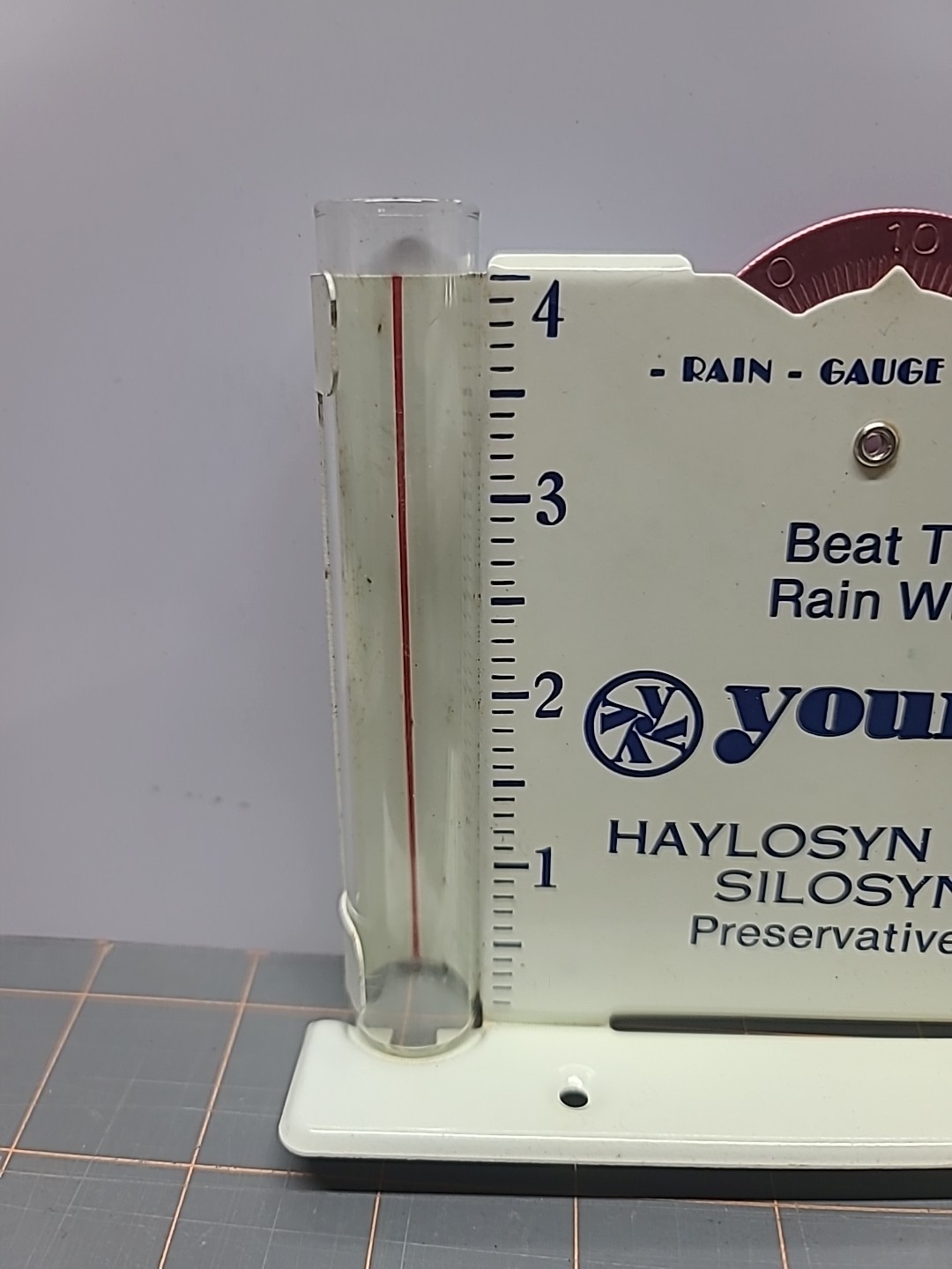 Vtg Rain Gauge Recorder Youngs Haylosyn Silosyn Preservatives Farm Advertising