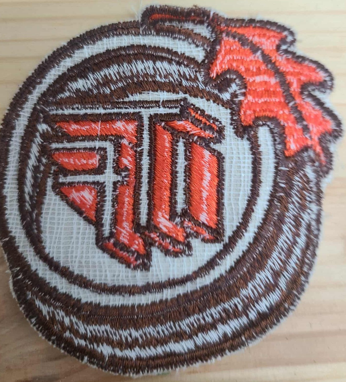 Vintage Embroidered Patch Badge Orange Brown Flame Logo Emblem Sew-On Sewing