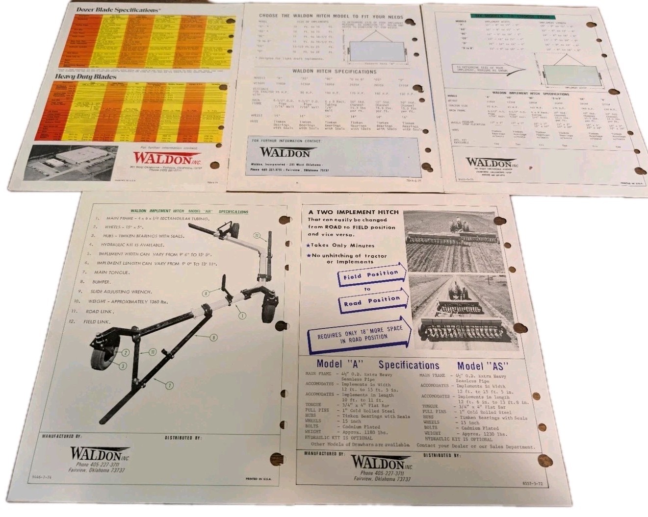 5 Waldon Agriculture Implement Advertising Brochures Dozer Blades And Hitches