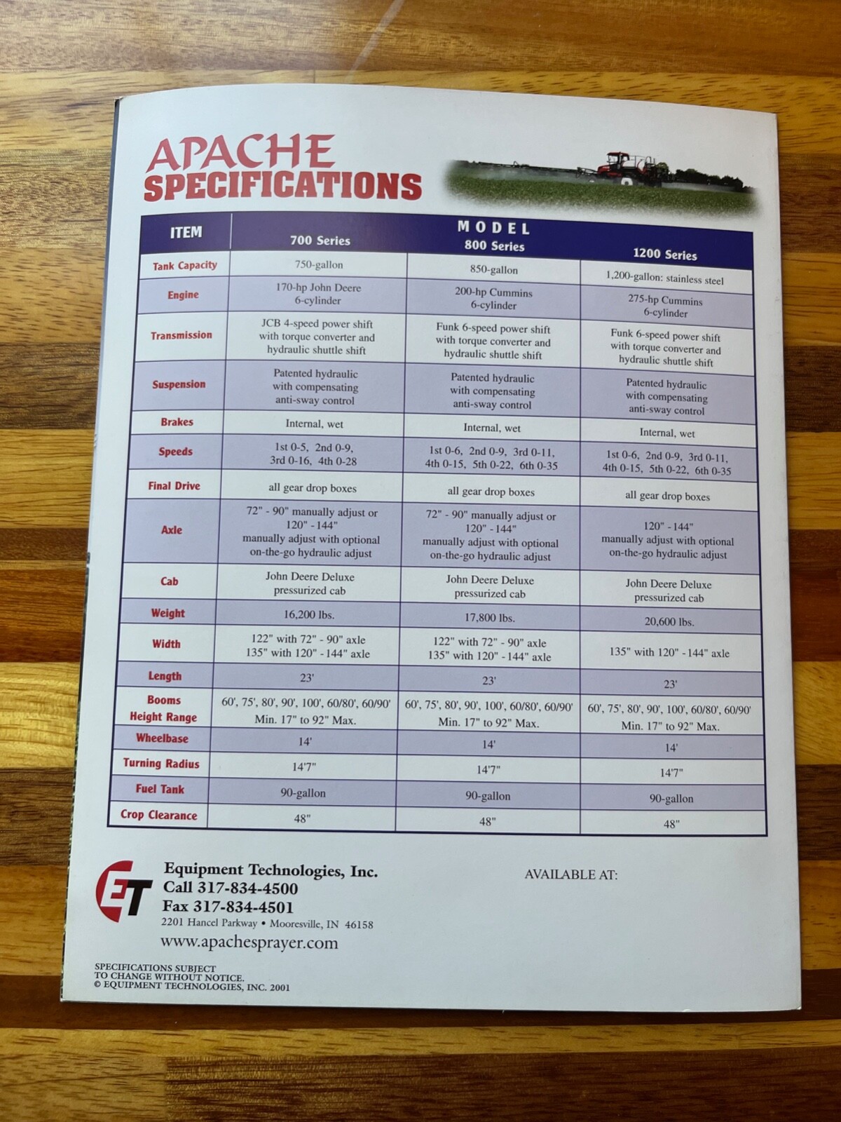 2001 Apache Sprayers sales brochure