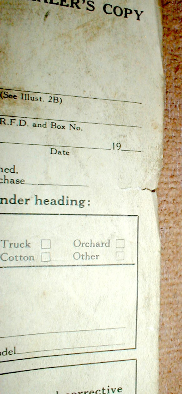 Farmall 450 + 450 Hi-Clear Tractor Blank Delivery Report Dealer&rsquo;s Copy
