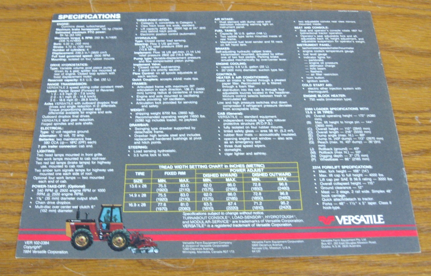 VINTAGE 1984 VERSATILE TRACTOR 256 4 WHEEL DRIVE BROCHURE SALES CATALOG