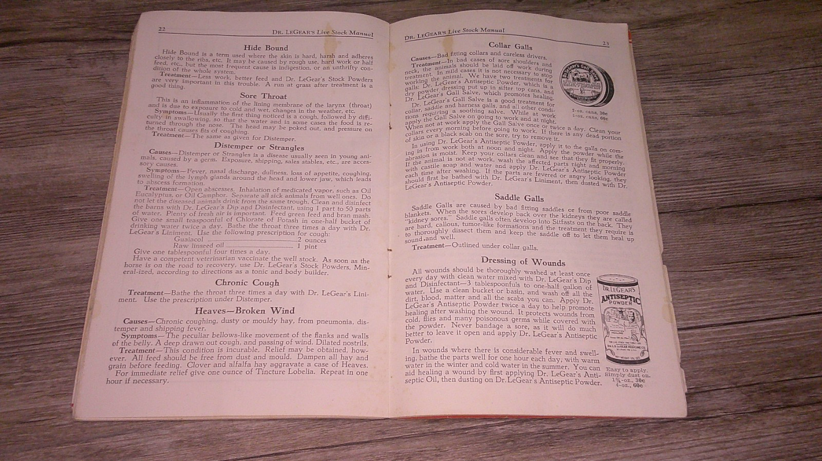 Dr. LeGear&rsquo;s livestock manual treatment of animals lots advertising 8O